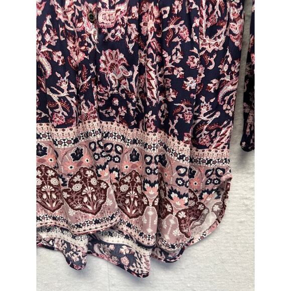 Knox Rose Beautiful Blue Purple Button Up Tunic Size XS Oversized Ruched - Picture 2 of 9